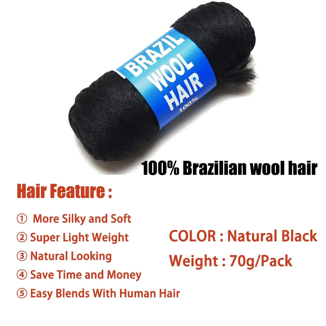Dynawig For Braiding 70g per bundle Brazilian wool hair flame retardant synthetic fiber for box braids Senegalese Twist Braids