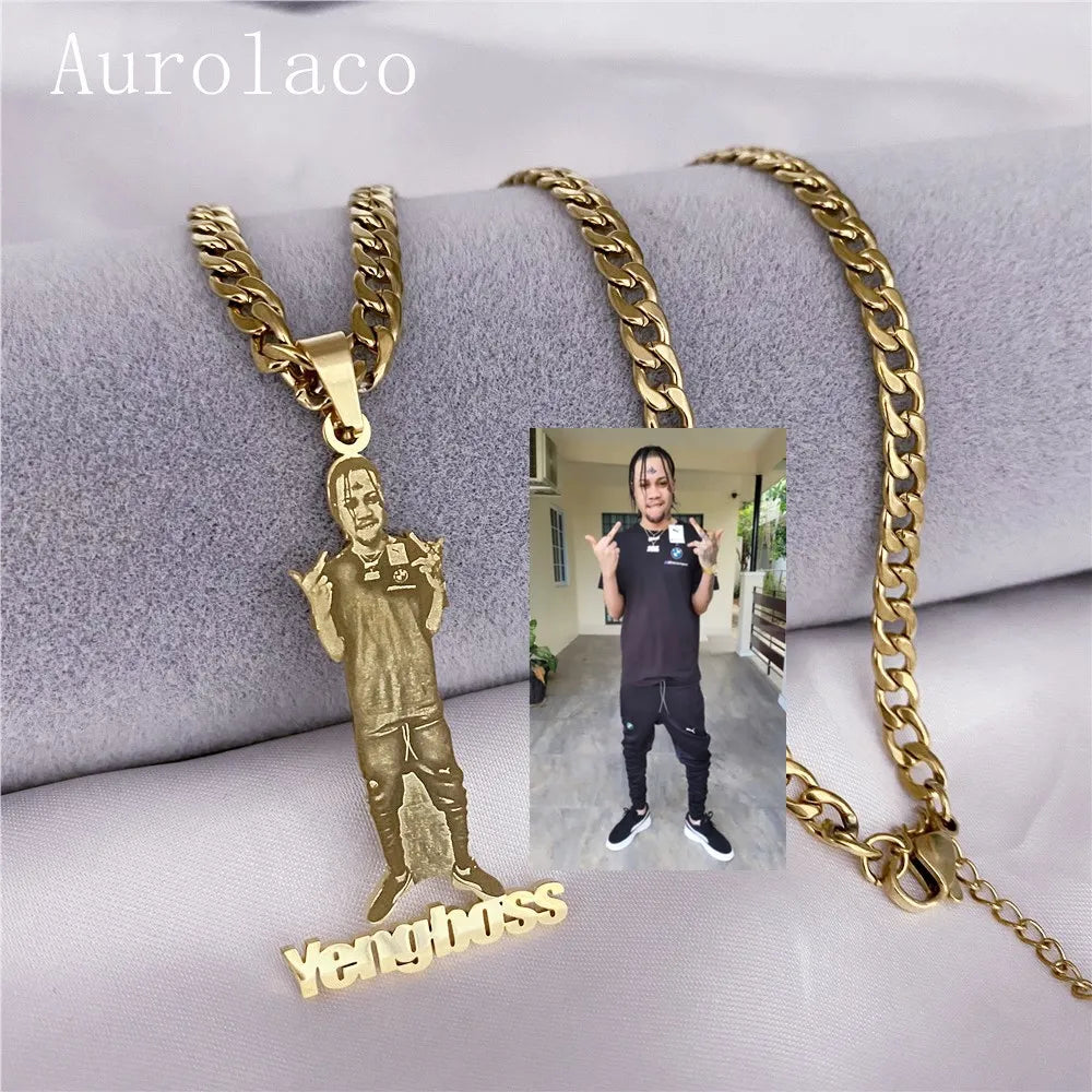 Aurolaco Custom Photo Necklace Custom Picture Nameplate Pendant Necklace for Kids Custom Memory Jewelry for Family Gifts Collar