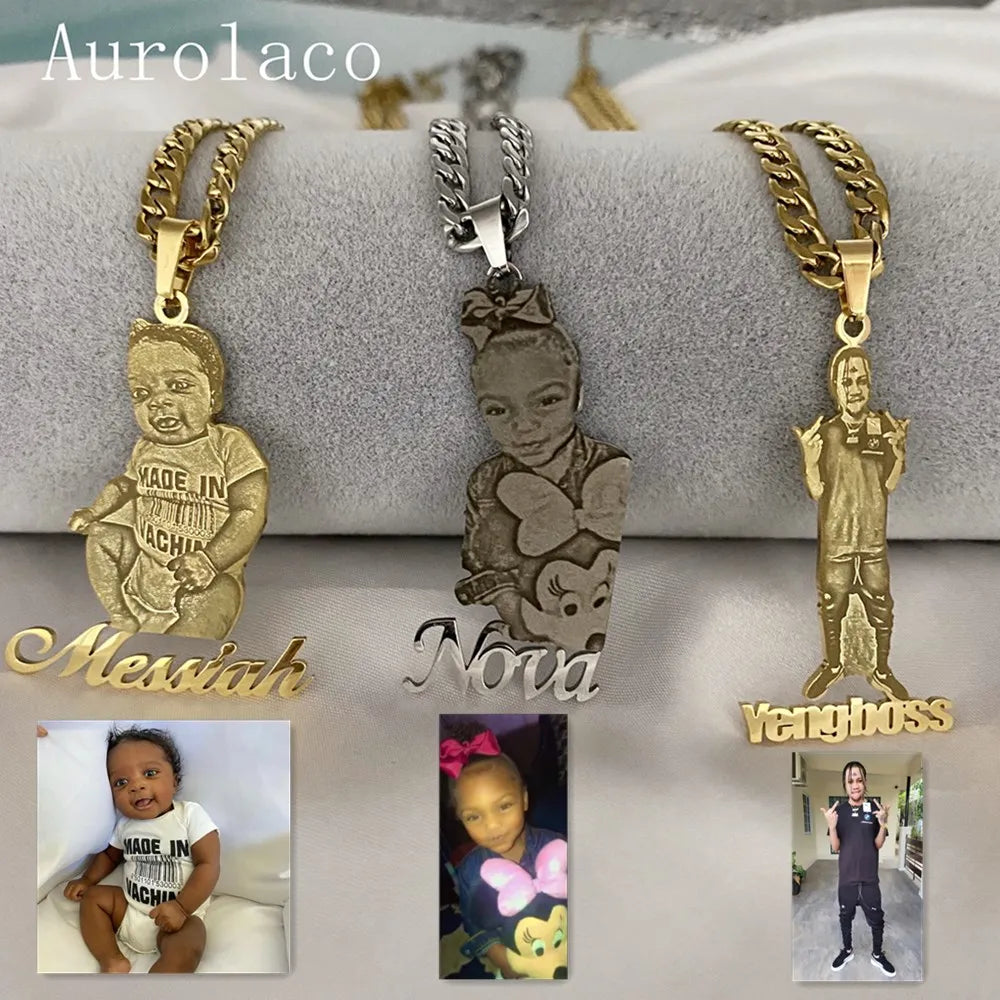 Aurolaco Custom Photo Necklace Custom Picture Nameplate Pendant Necklace for Kids Custom Memory Jewelry for Family Gifts Collar