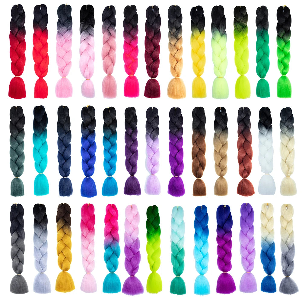 Jumbo Braiding Hair Premium Synthetic Pre-Stretched Box Braids Hairpieces 24" Soft Colorful Twist Rainbow Colors Hair Extensions