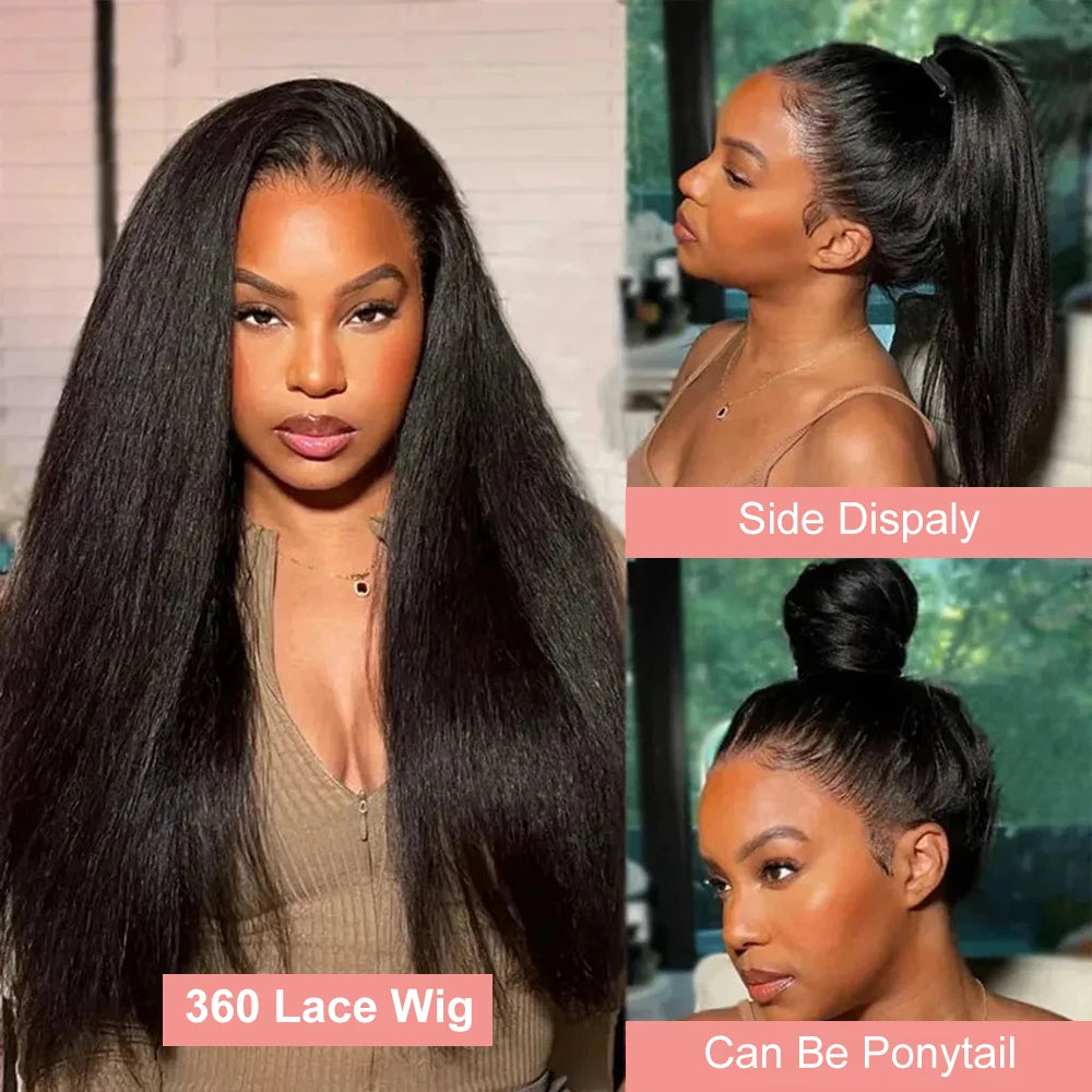 Kinky Straight 13x4 Lace Frontal Wigs Yaki Straight Lace Front Human Hair Wigs Brazilian PrePlucked 360 Full Lace Wigs For Women