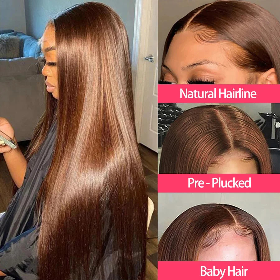 Chocolate Brown Lace Front Human Hair Wigs Pre Plucked Dark Brown Bone Straight 13x4 13x6 HD Lace frontal Wig On Sale Clearance