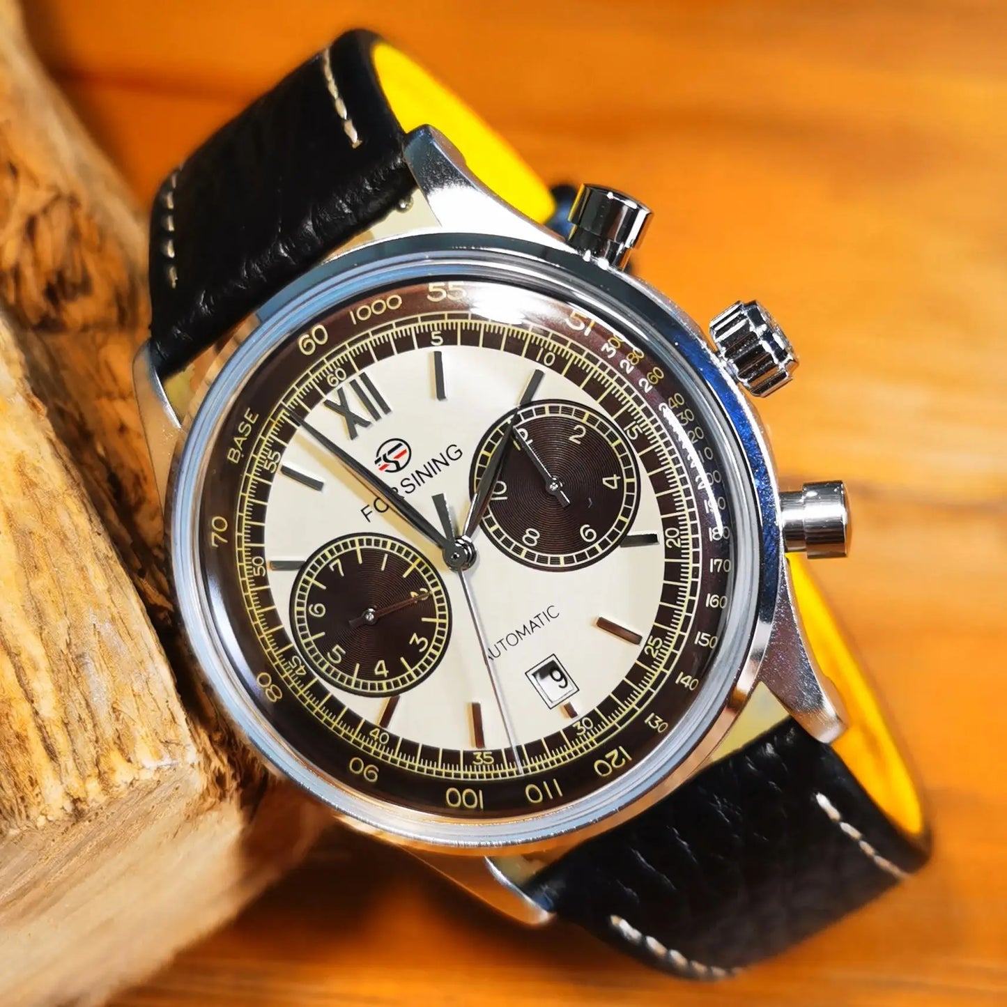 Forsining 2023 Retro Concave Glass Calendar Sub-Dials Mechanical Watches ShangHai Movement Automatic Men Watch Genuine Leather