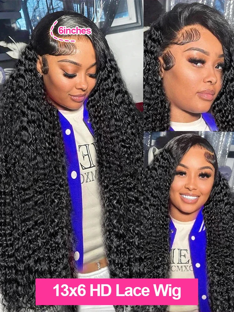 40 46Inch Curly Wigs For Women Loose Deep Wave Frontal Wig Full 13x4 13x6 HD Lace Frontal Human Hair Wig Water Wave 250% CEXXY