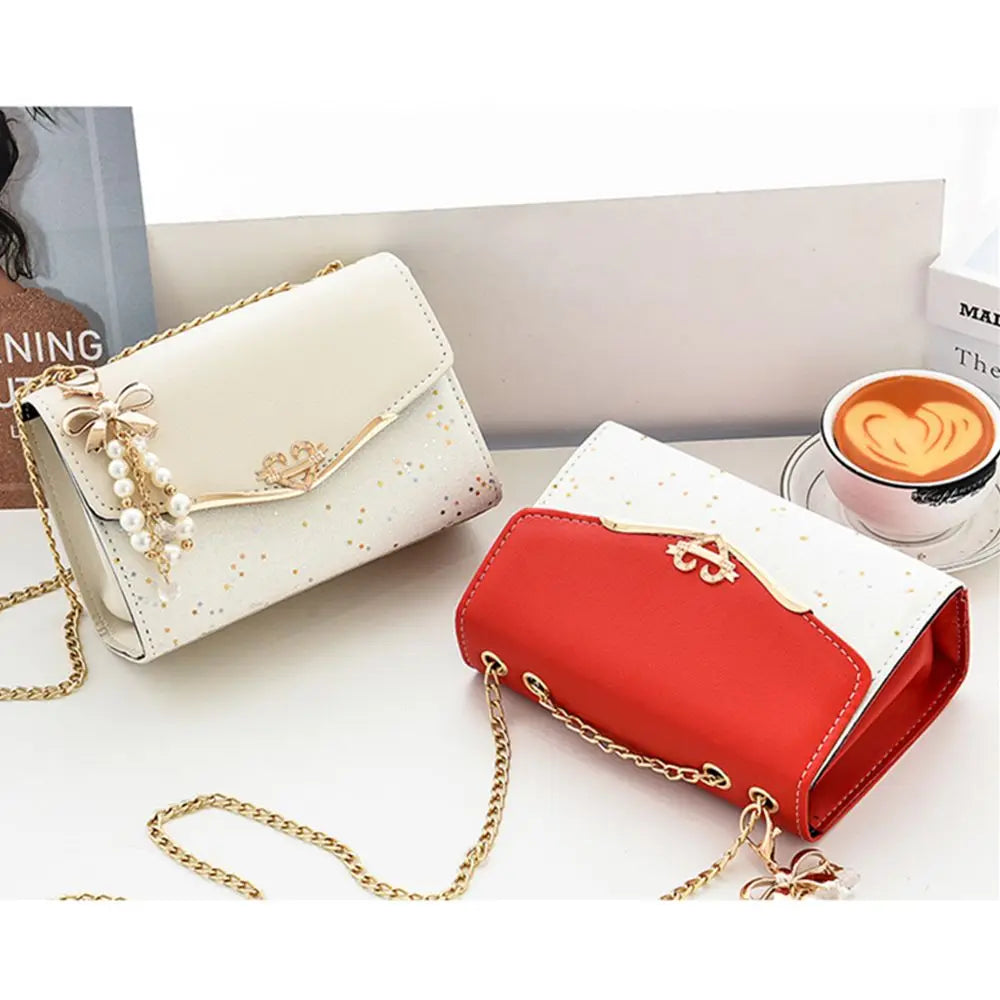 Trendy Fashion Ladies Crossbody Small Square Bag Girls Shoulder Bag Cross Square Tassel Pendant Sequin Embellished PU Polyester