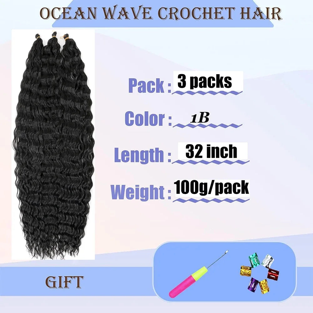 Ocean Wave Crochet Hair 32 Inch Long Deep Wave Braiding Hair Synthetic Curly Crochet Hair Extensions For Black Women