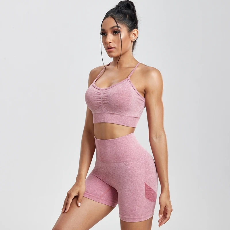 Sexy Push Up Short Sets Woman Casual Seamless Casual Women Top Sets High Waist Skinny 2 Piece Sets Women Outfit
