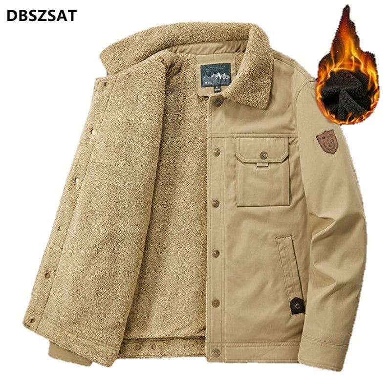 Men's Jacket Short Winter Parkas Lapel Men's Winter Jackets Lamb Fur Lining Men's Cold Jacket Plush and Thicken Fur Lined Coat