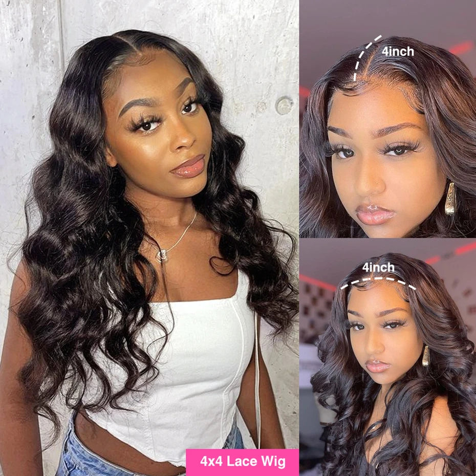 180% Density Body Wave Human Hair For Black Women 4x4 Body Wave Lace Wigs Brazilian Body Wave Lace Front Wigs On Sale Bling Hair