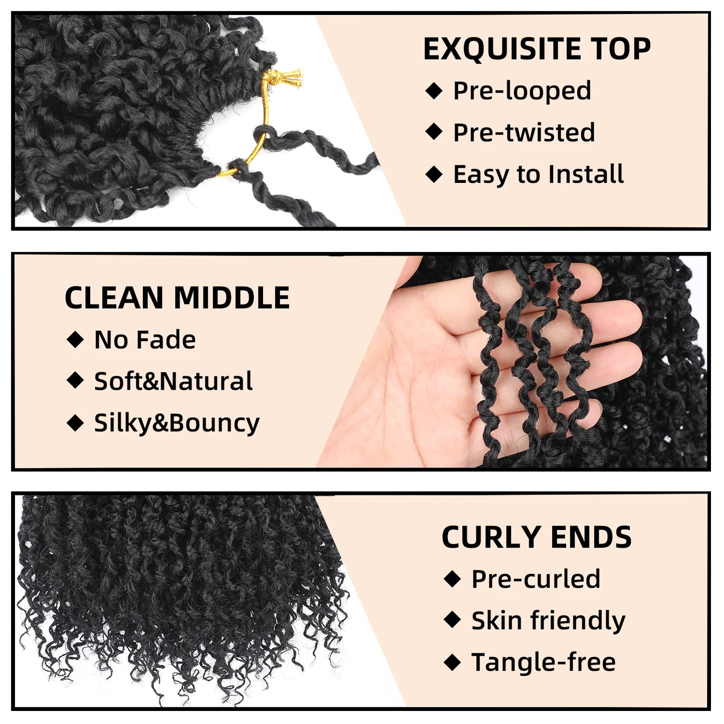 10 Inch Yanky Twist Crochet Hair Pre-Twisted Curly Braiding Hair Extensions Pre-looped Senegalese Twist Braids