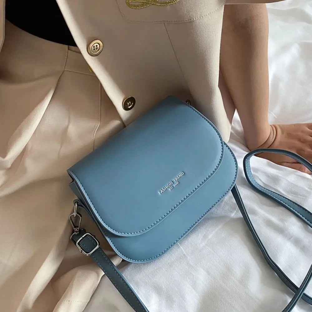 Trendy Saddle Shoulder Bag Women PU Leather Crossbody Bag Simple Solid Color Flap Messenger Bag Fashion Handbags Pouch