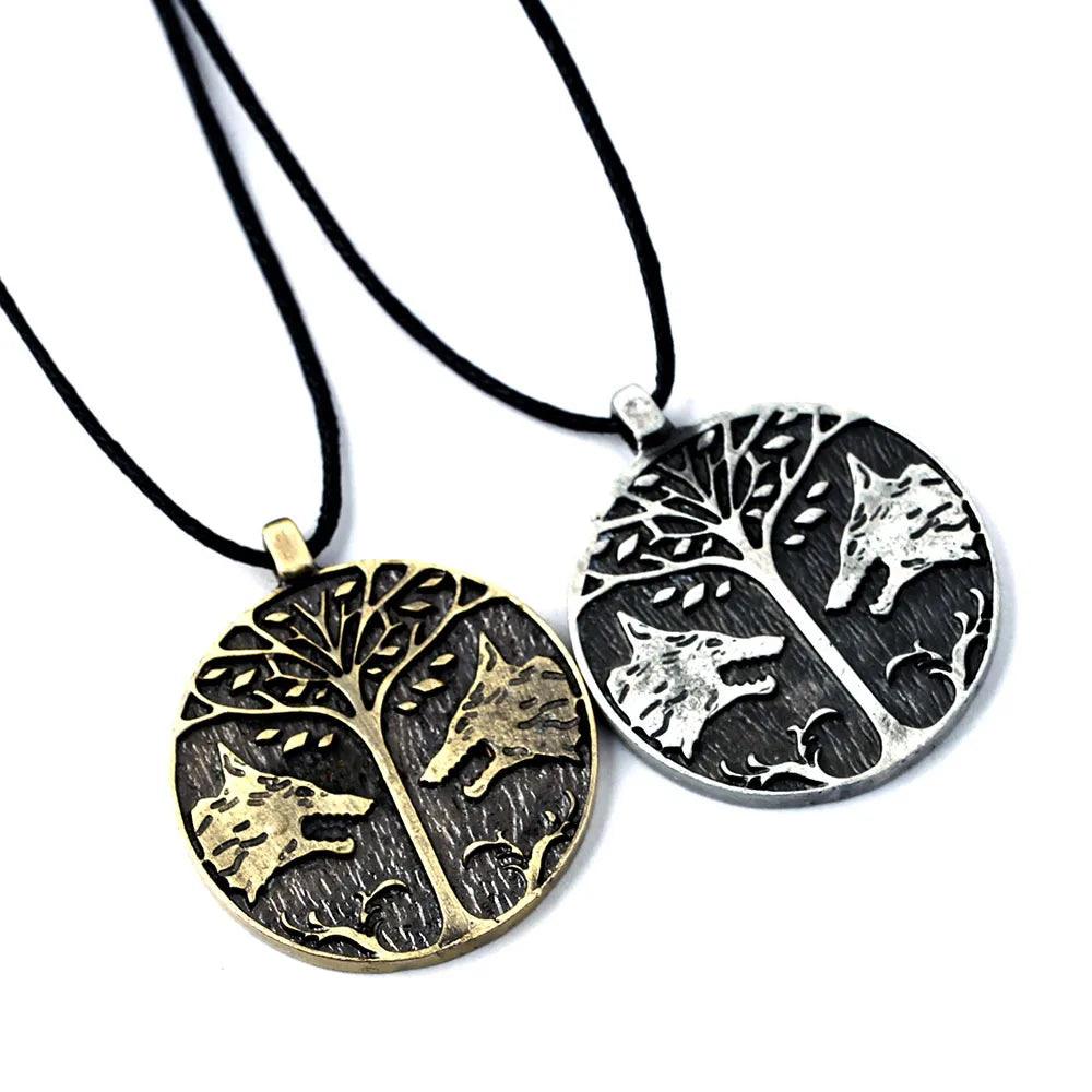 Destiny Peace Tree Necklace Viking Couple Wolf Necklaces