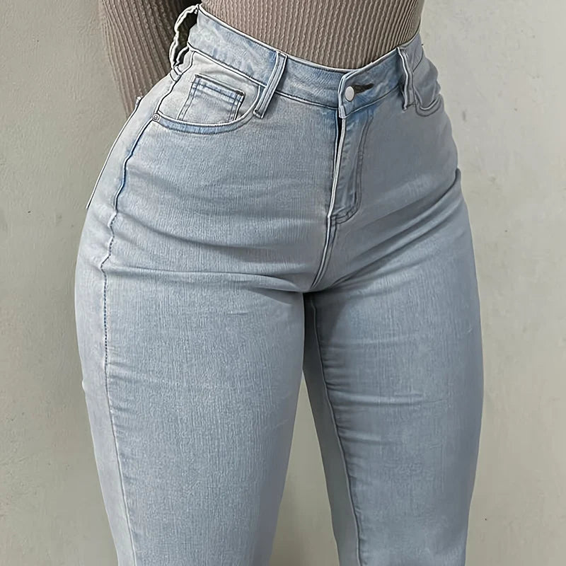 Women Fashion Flare Jeans Girls High Waist Elastic Designer Boot Cut Trousers Female Classic Light Blue Gothic Bell Bottom Pants