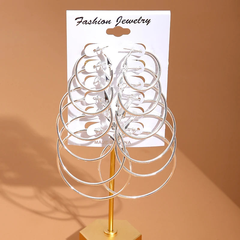 1Pairs/2Pcs 10 To 70mm Gold Color Big Round Stainless Steel Earrings Trendy Jewelry For Women