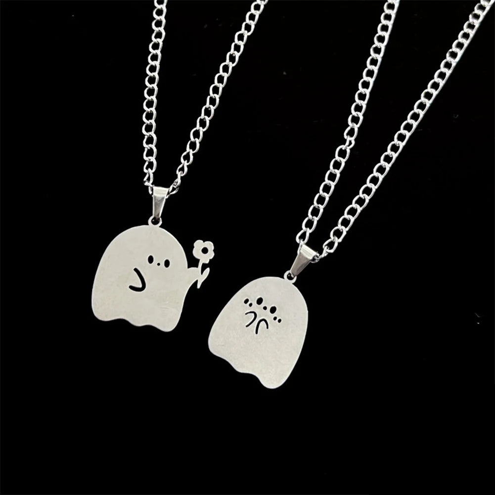 Fashion Creative Flower Delicate Trendy Engagement Ghost Couple Pendant Necklace Women Jewelry Gift