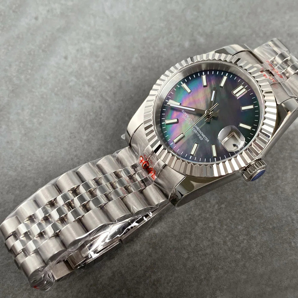 Tandorio 36mm 39mm NH35 Movement Black Mother of Pearl Dial Automatic Watch For Men Fix Bezel high-end Luxury Man Watch