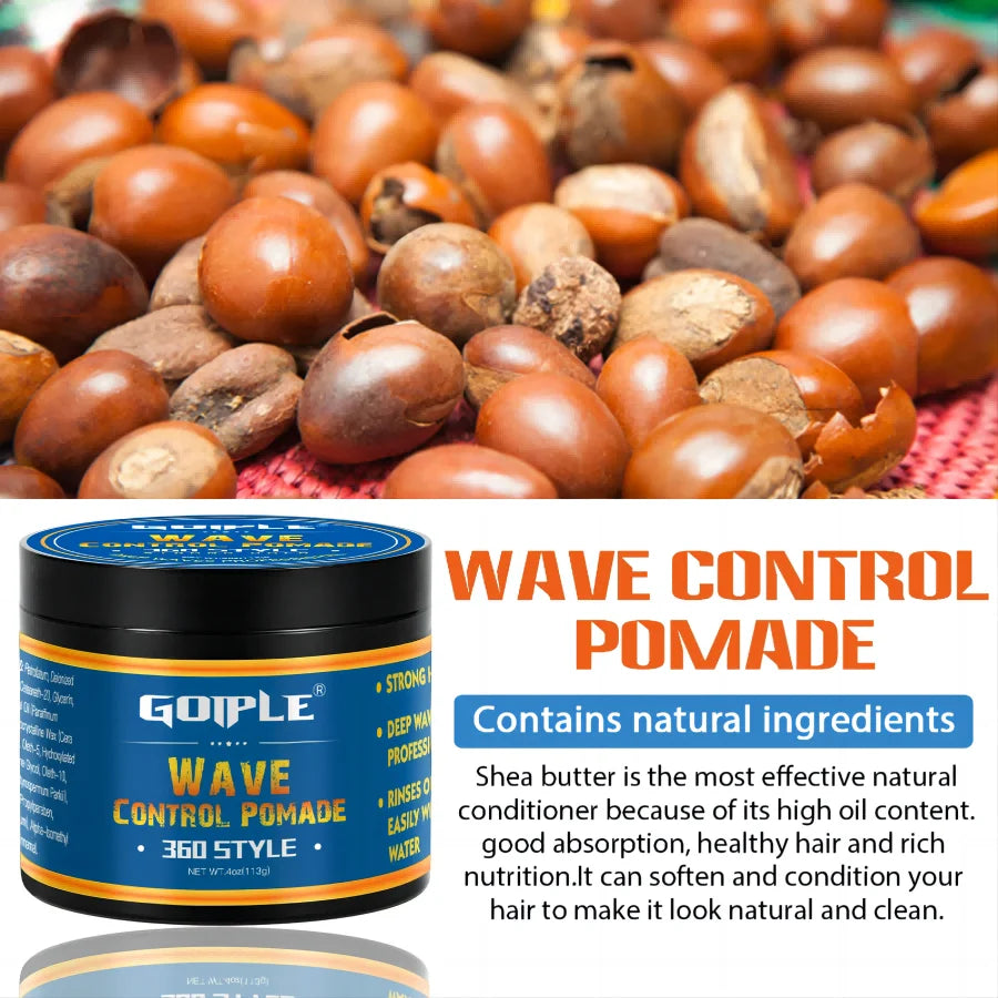 GOIPLE Wave Pomade 360 Style for Black Men Wavy Grease Clay Strong Hold Sport Waves Styling Wax Frizz Control Gel Add Hair Shine