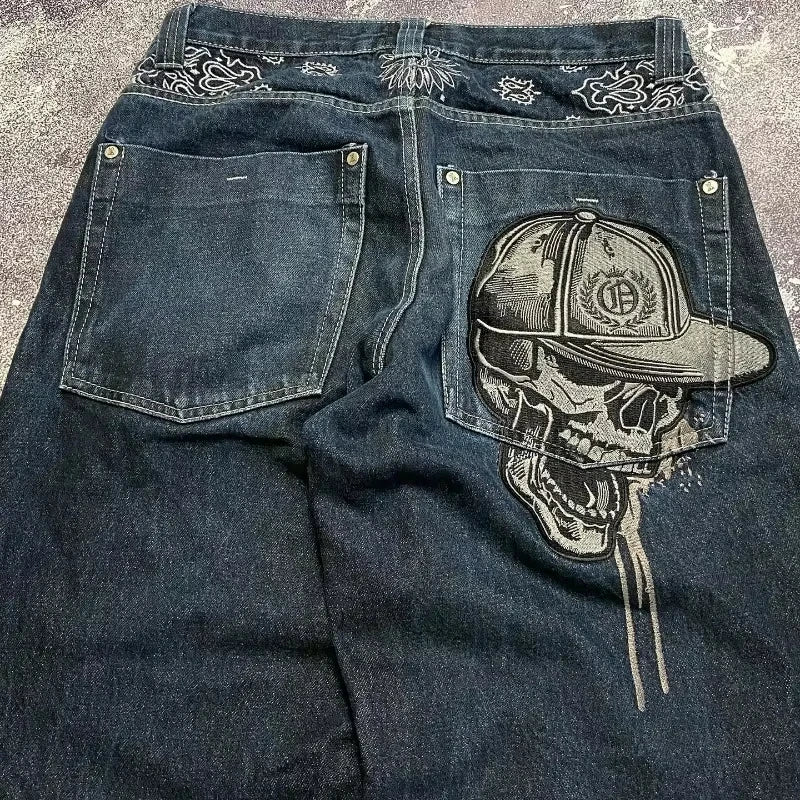 Street Y2K New Fashion Joker Gothic Print Jeans Women Harajuku Casual Loose Straight Wide-leg Pants Couple Punk Mopping Jeans