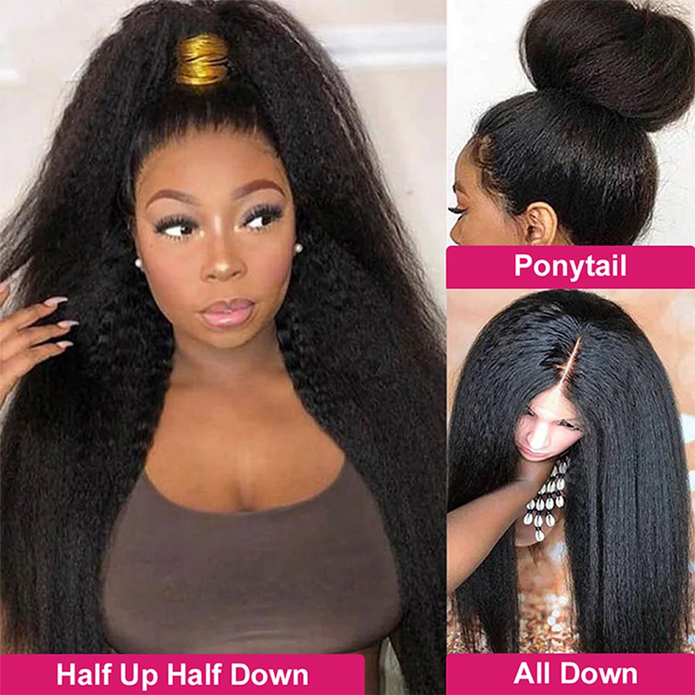 30 34 Inch 13X4 Yaki Kinky Straight Lace Front Human Hair Wigs Brazilian Lace Closure Wigs For Women Pre Plucked Lace Front Wig