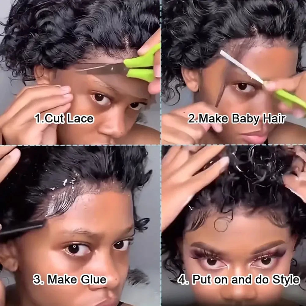 Short Pixie Cut Wig Curly Bob Lace Front 100% Human Hair Wigs for Black Women 13X1 PrePulcked HD Lace Wigs Brazilian Weaving
