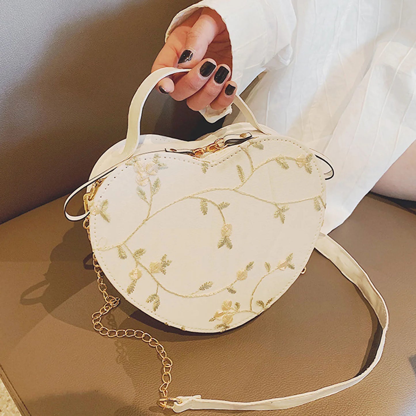Fashion Girls Love Heart Shape Shoulder Bag Small Handbags Flower Designer Crossbody Bags For Women Pu Leather Top Handle Bag