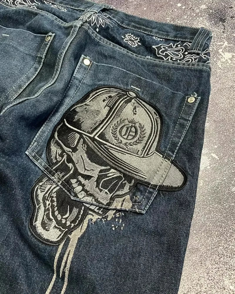 Street Y2K New Fashion Joker Gothic Print Jeans Women Harajuku Casual Loose Straight Wide-leg Pants Couple Punk Mopping Jeans