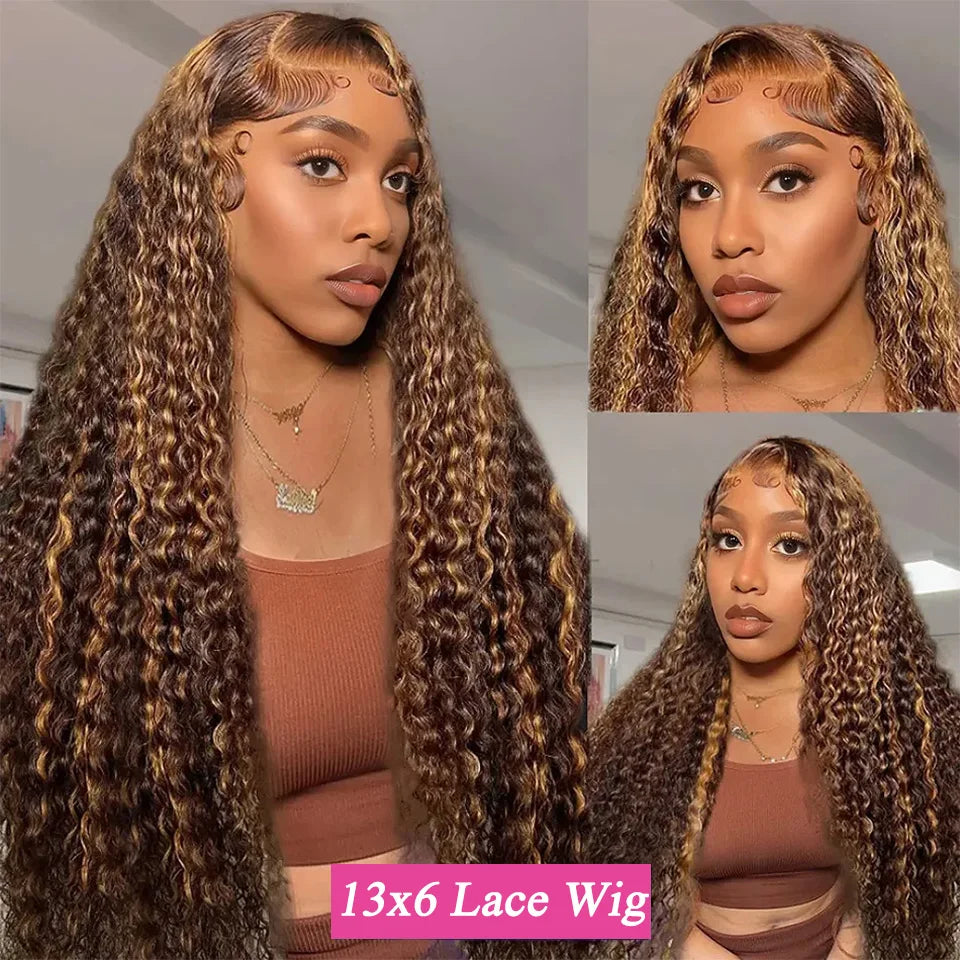Highlight Ombre Lace Front Wig Human Hair Curly Wigs Brazilian Honey Blonde Kinky Curly Wigs PrePlucked For Women HD Lace Wigs