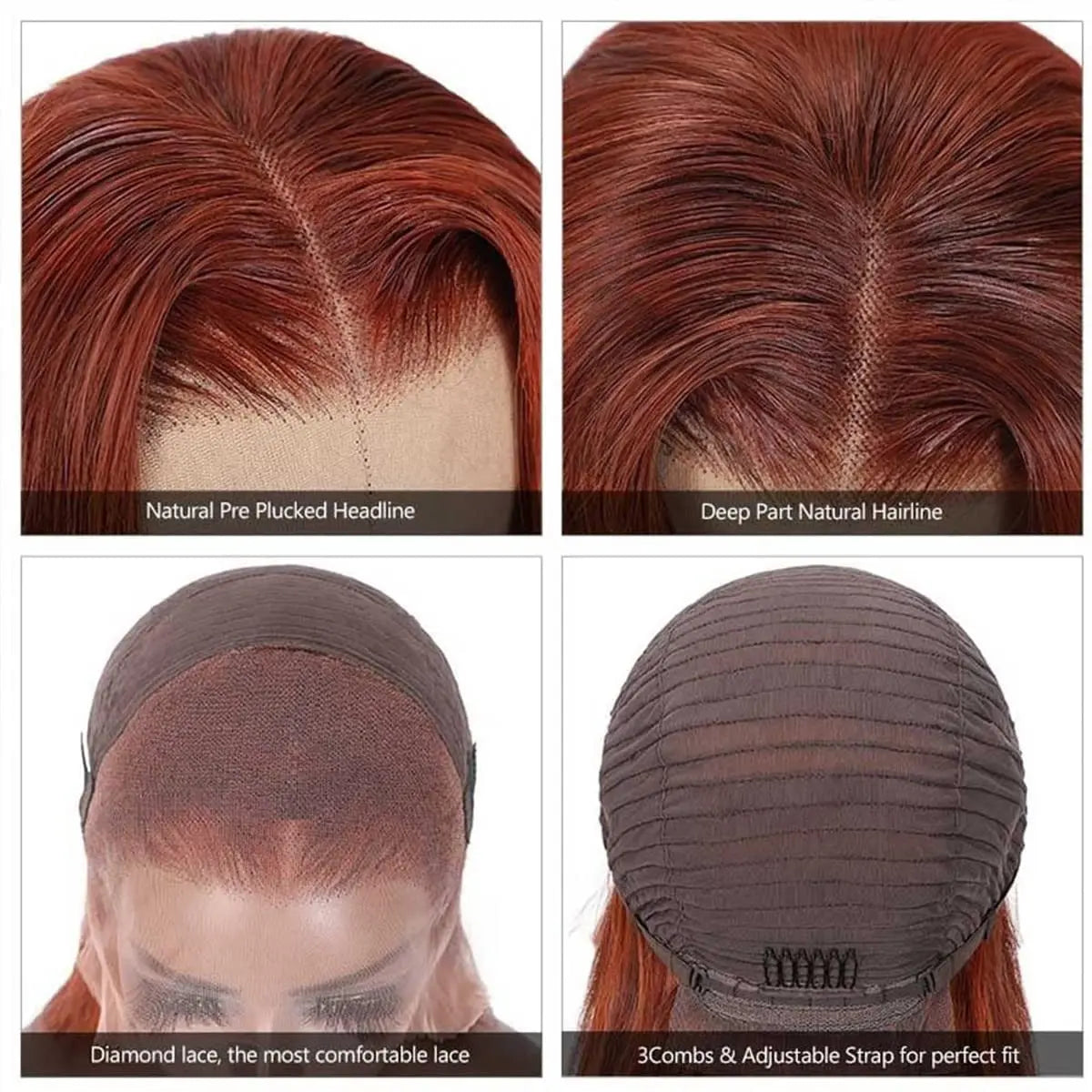 Short Bob Human Hair Wigs Straight Reddish Brown 13x4 Full Lace Frontal Wigs 613 Human Hair Wig 180% Density Grade 12A