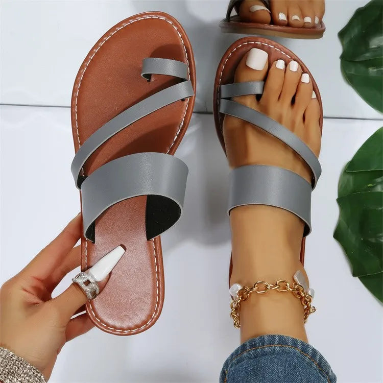 Flat Sandals Fashion Summer Solid Color Open Toe Outdoor Slippers Casual Beach Women's Shoes Plus Size Zapatos De Mujer Slides
