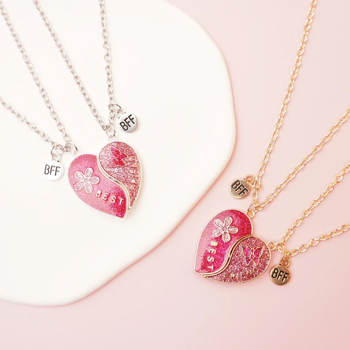 2 Pcs/Set Magnetism Best Friends Pendant Necklace for Women Cute Butterfly Flower Broken Heart Clavicle Chain BFF Best Friends