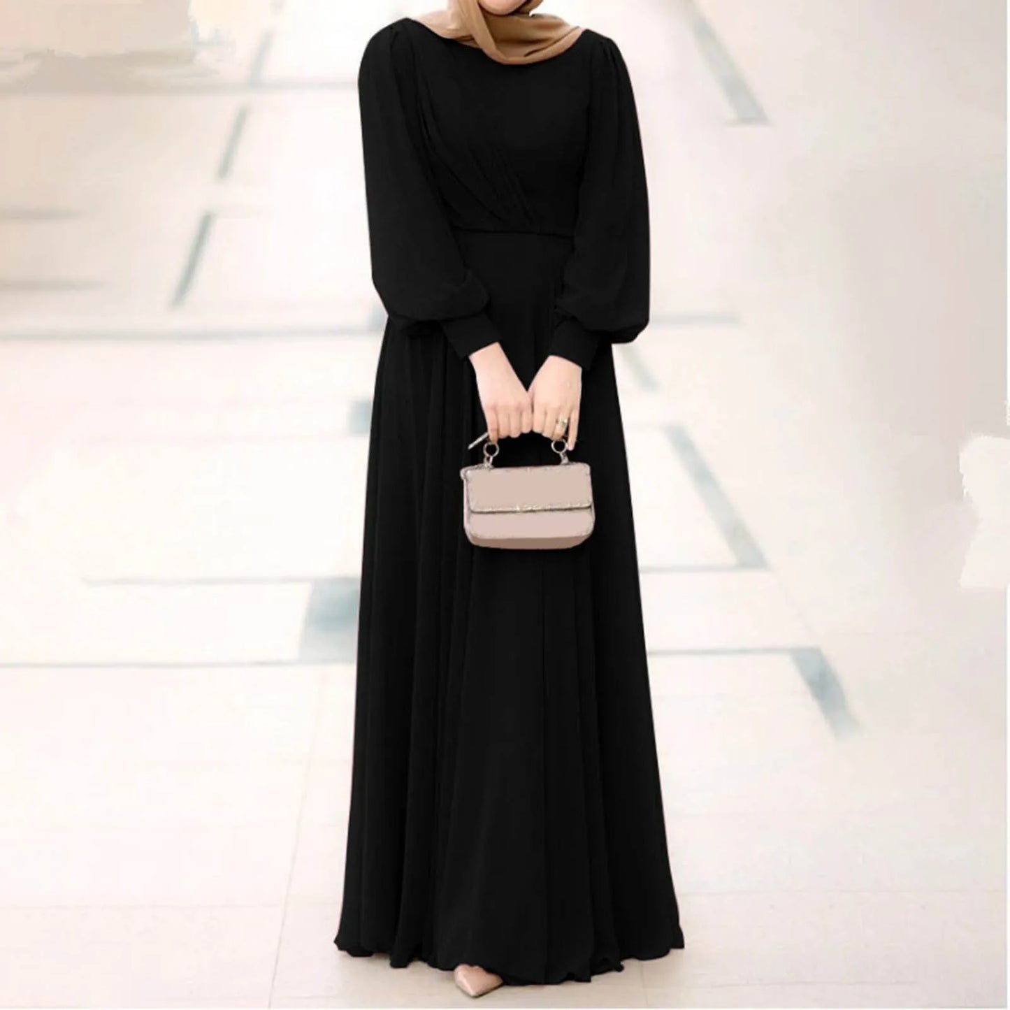 Abaya Dubai Muslim Hijab Dress Puff Sleeve Basic Closed Abayas for Women Turkey Ramadan Islamic Clothing Kaftan Robe