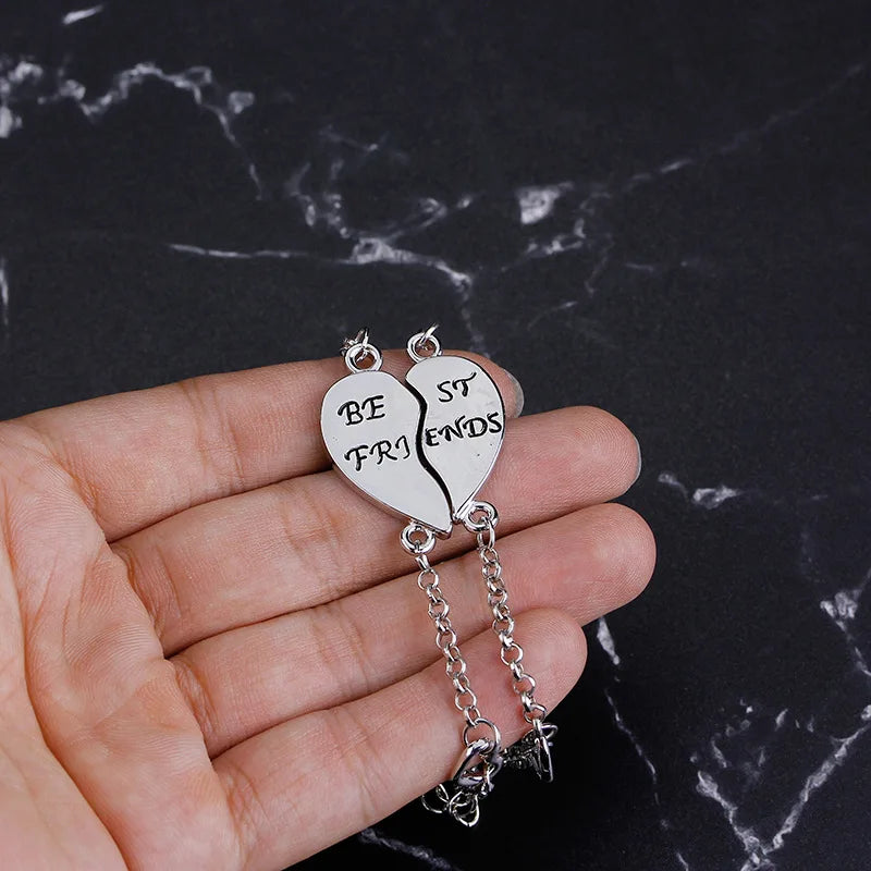 Best Friends Bff Bracelets for 2 Heart Shape Chain Bracelet for Women Girls Stitching Statement Bracelet Back To School Jewelry