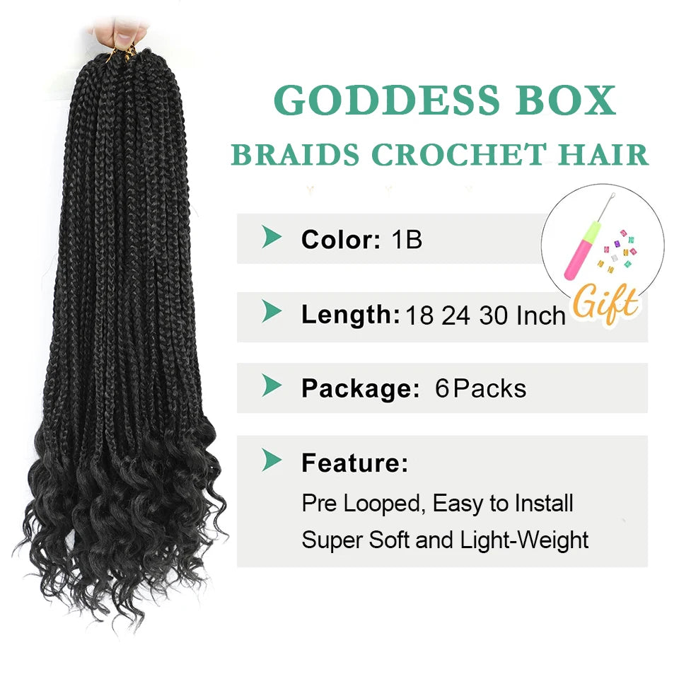 6 Packs Pre Looped Crochet Box Braids Hair With Curly Ends 18 24 30 Inch Goddess Box Braids Synthetic Hair Extensions For Woman
