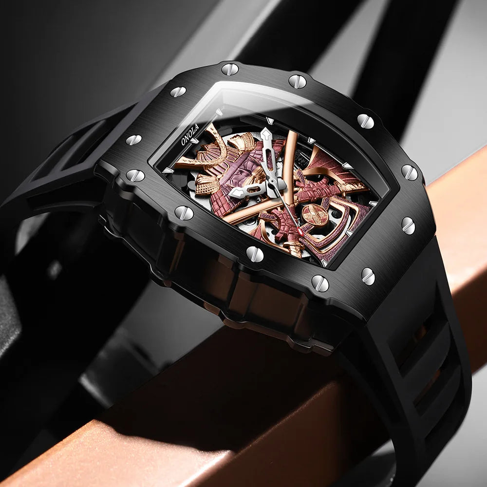 ONOLA Automatic Movement Mechanical Watches for Men Fashion Black-warrior Hollow High Quality Waterproof Mens Watch Reloj Hombre