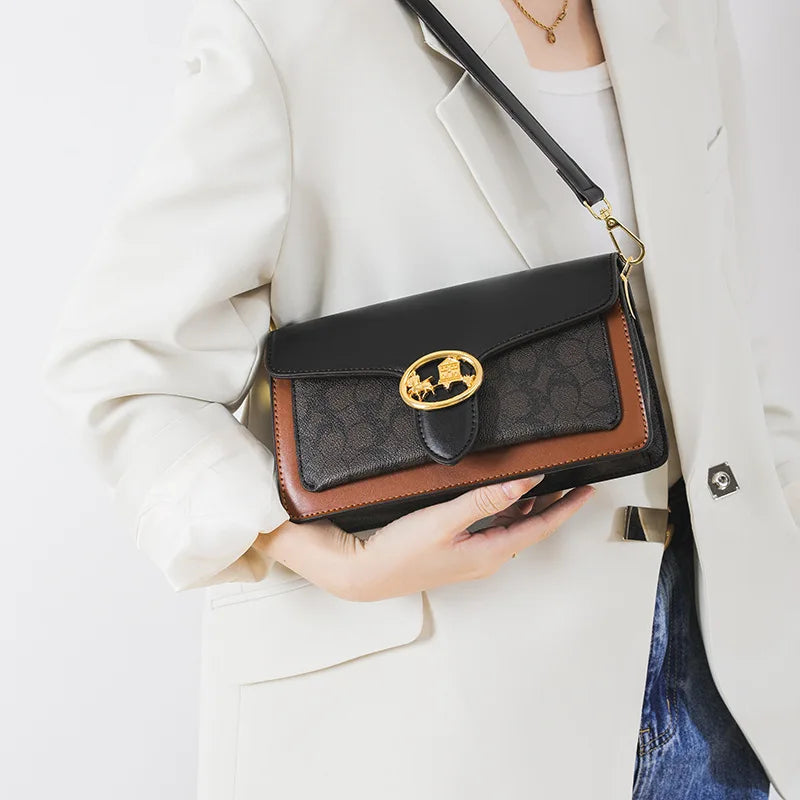 Fashion Texture Shoulder Crossbody Bag Retro Printing Women's Handbag Simple Versatile Commuter Bag PU Material