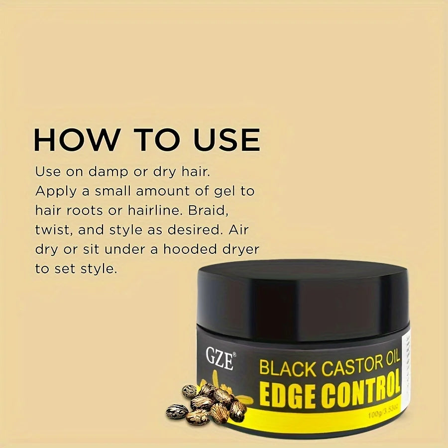 GZE African Black Castor Extra Hold Braid,Contains Black Castor Oil & Coconut Oil Edge Control, Hair Wax Gel for Women