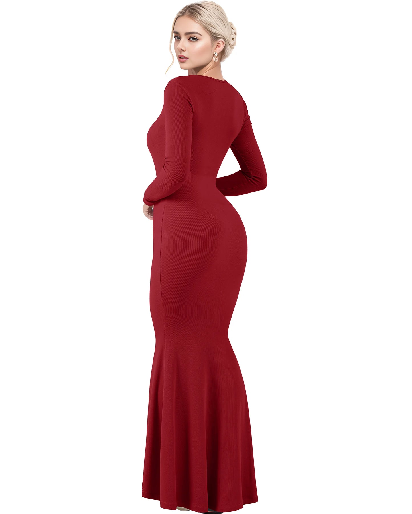 Long Sleeve Slim Bodycon Dress Women Party Ruched Evening Club Outfit Soild Color Autumn Winter Elegant Outfits Dress Ladies