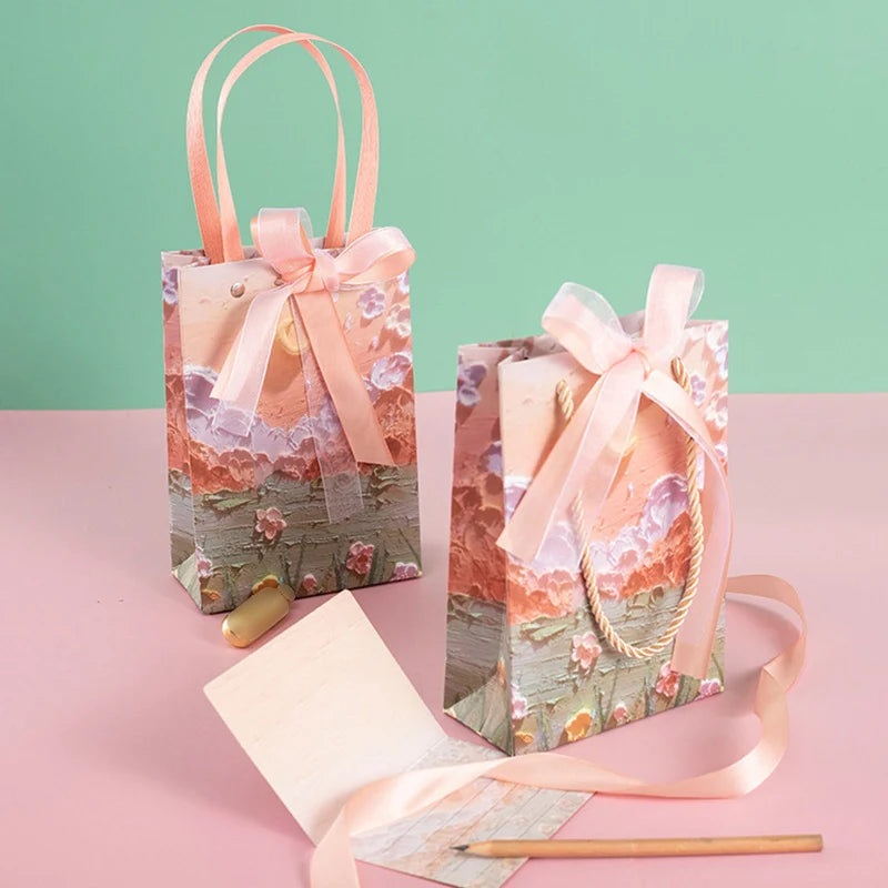 Flower Gift Pakcaging Bag 3D Cloud Oil Painting Paper Bag Valentine's Day Birthday Wedding Party Favor Bag Clothes Store Handbag