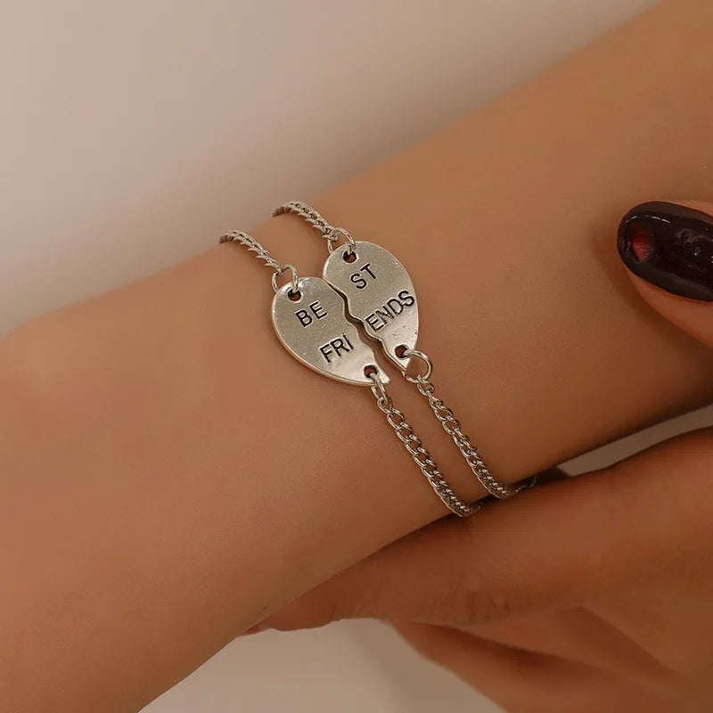 Best Friends Bff Bracelets for 2 Heart Shape Chain Bracelet for Women Girls Stitching Statement Bracelet Back To School Jewelry