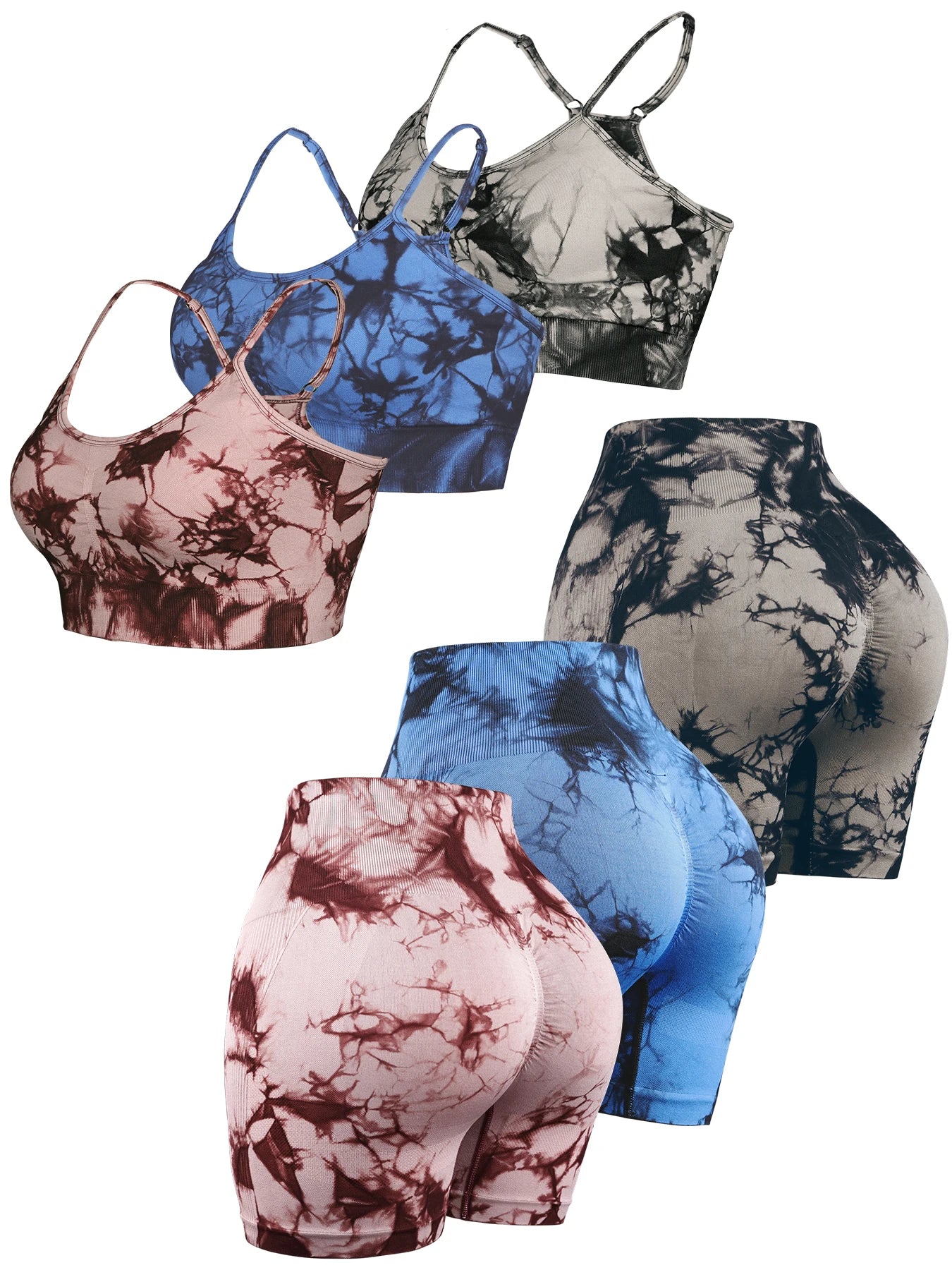 Tie Dye Booty Lifting Shorts Sets Woman Skinny Stretch Fitness 2 Piece Sets Women Outfit Running Chest Lifting Top Sets