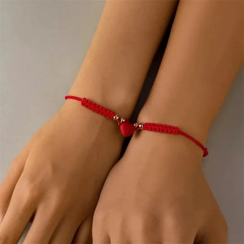 2pcs Magnet Bracelet Magnetic Bracelet Set for Couple Red Black Braided Rope Bracelet Adjustable Friendship Jewelry Accessories