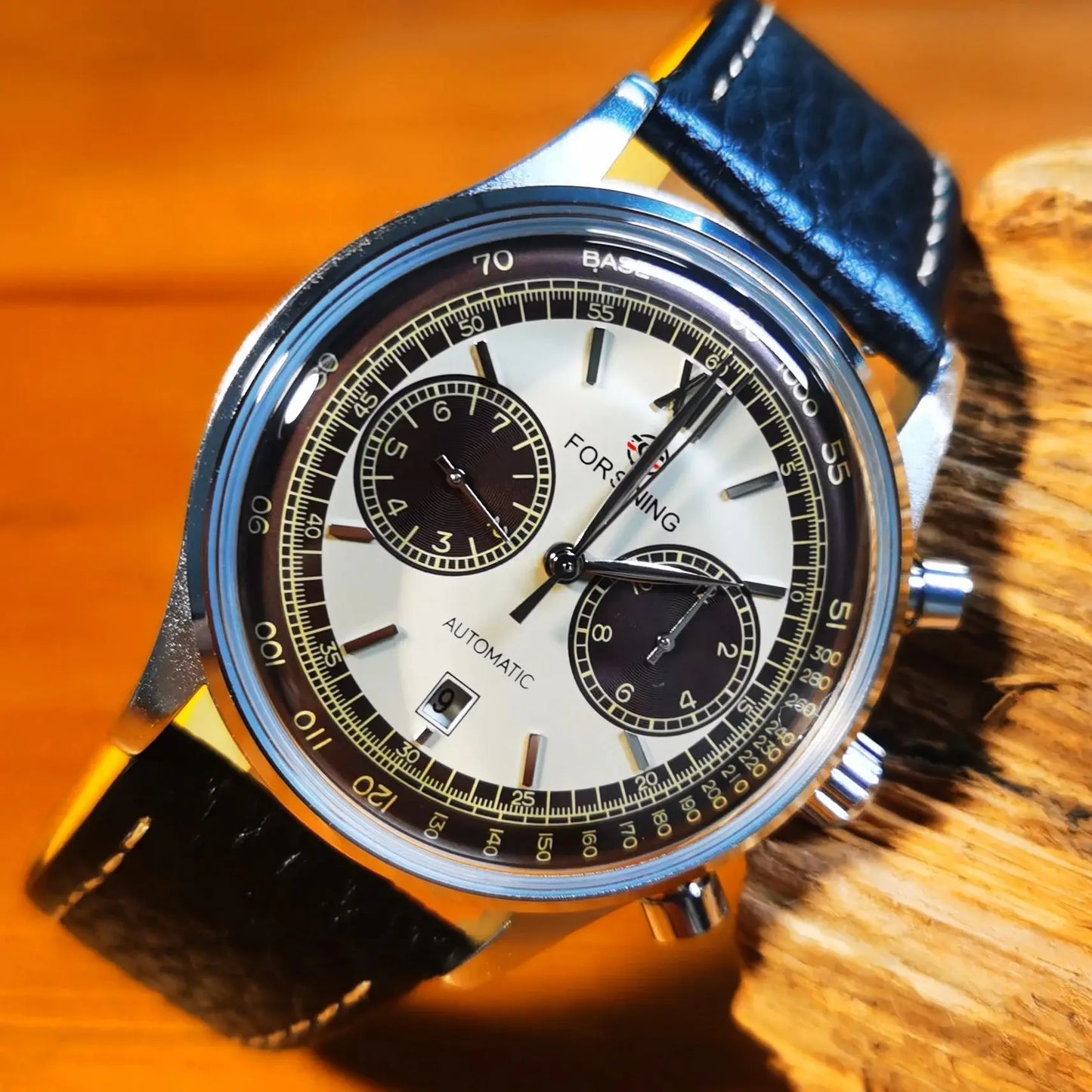 Forsining 2023 Retro Concave Glass Calendar Sub-Dials Mechanical Watches ShangHai Movement Automatic Men Watch Genuine Leather