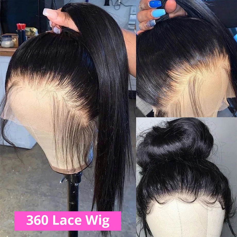 360 Full Lace Frontal Wig Brazilian Bone Straight 13x4 Transparent Lace Front Human Hair Wigs For Black Women Pre Plucked Wig
