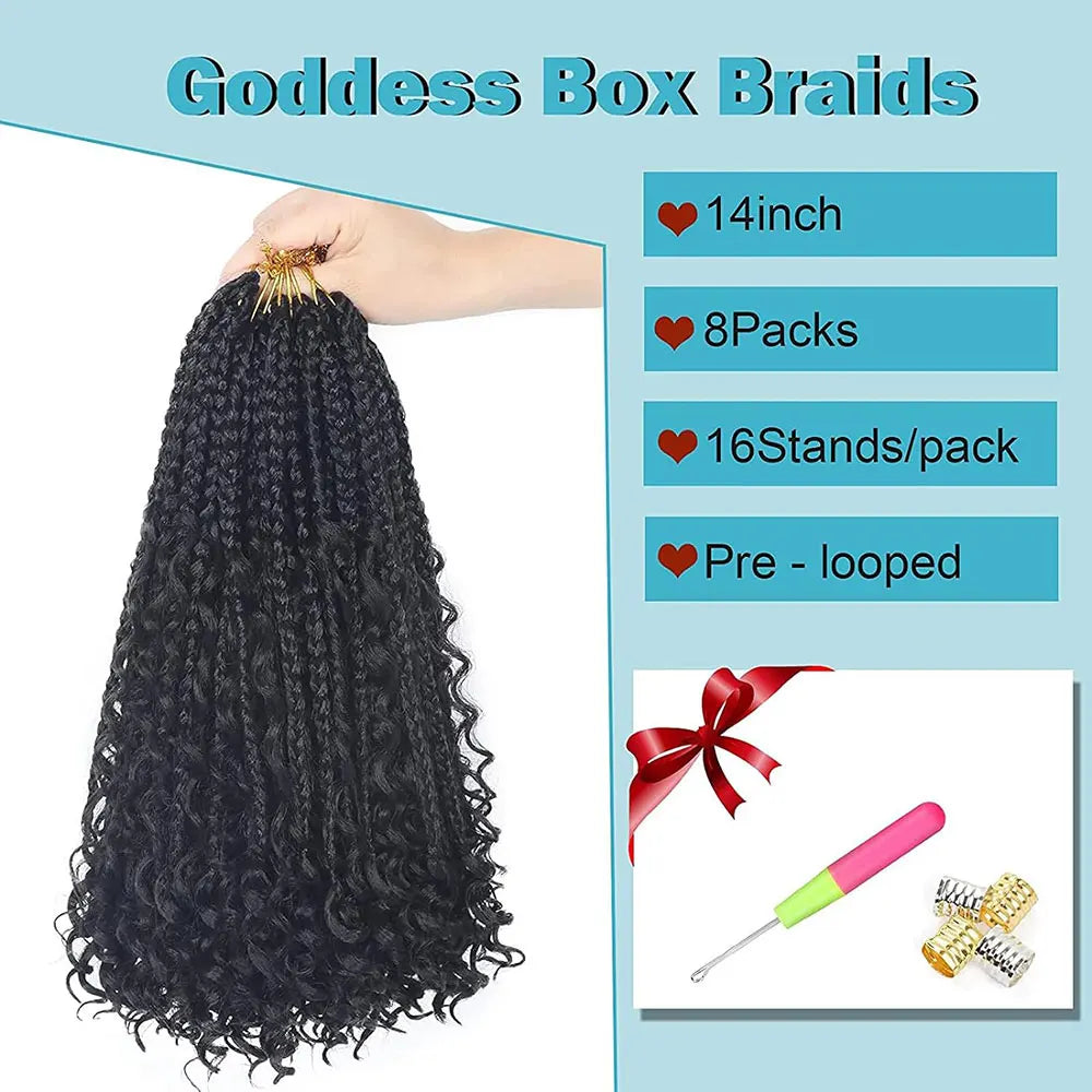 Goddess Bohemian Crochet Hair 14 8Packs Crochet Boho Braids Box Braids With Curly Ends Synthetic Crochet Hair For Black Women