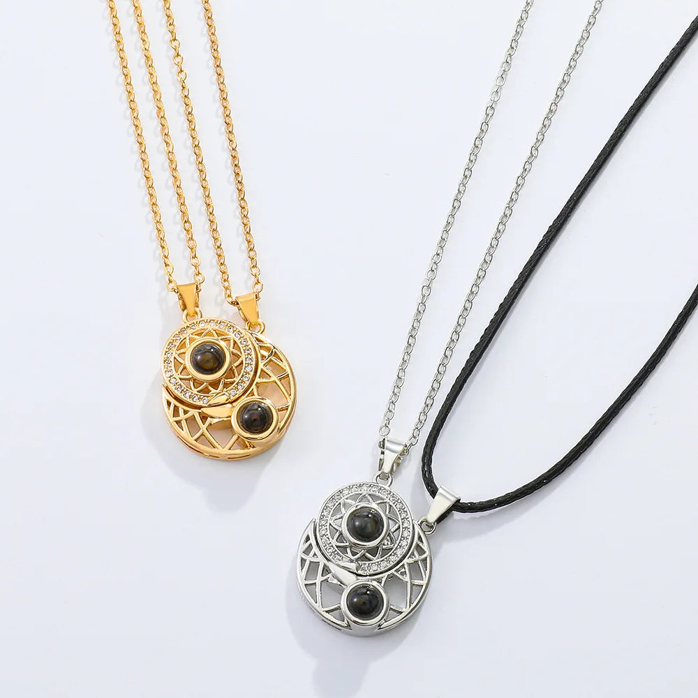 2PCS Magnetic Couple Matching Necklace 100 Languages I Love You Projection Sun Moon Heart Shape Magnet Paired Pendant Lover Gift
