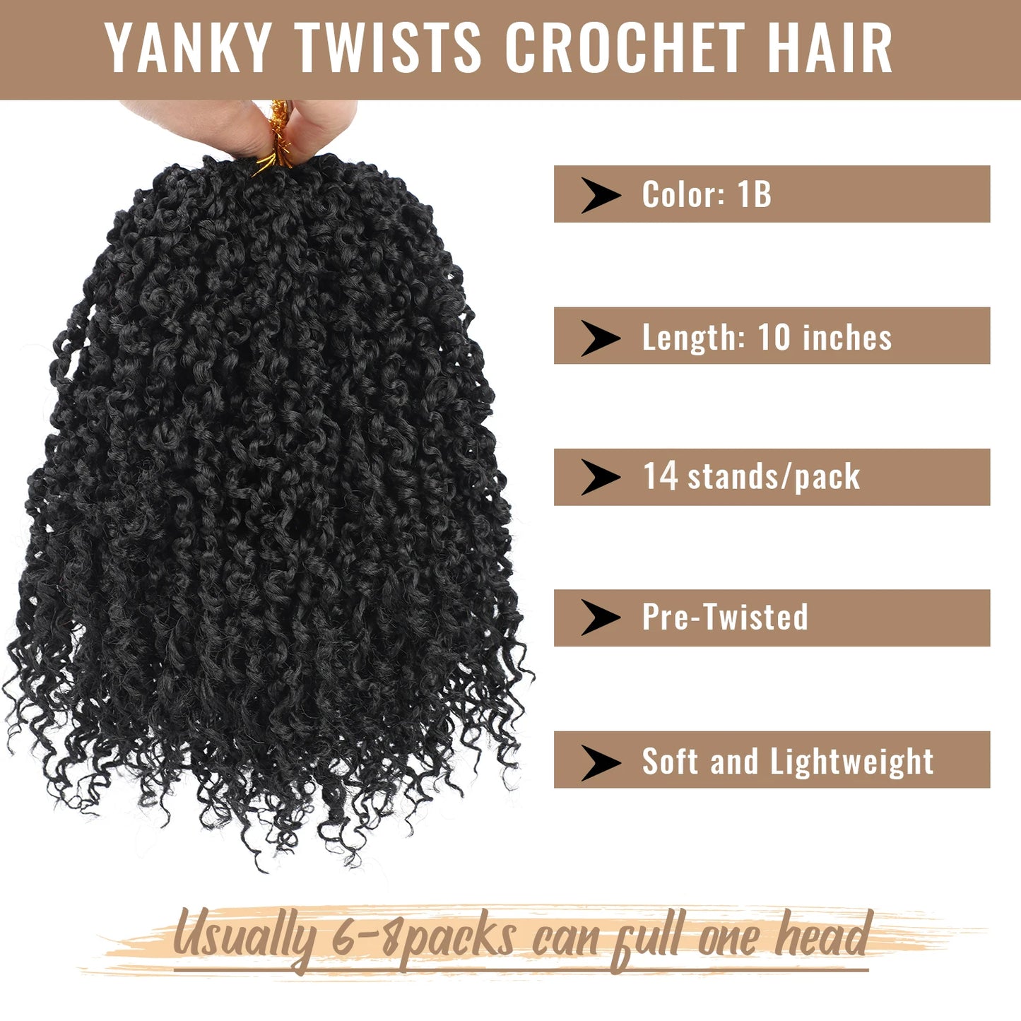 10 Inch Yanky Twist Crochet Hair Pre-Twisted Curly Braiding Hair Extensions Pre-looped Senegalese Twist Braids