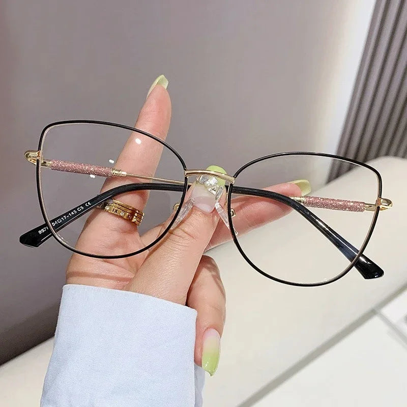 New Cat Eye Metal Eyeglasses Frame Computer Goggles Fashion Women's Anti Blue Light Glasses Support Customized Optical Glasses