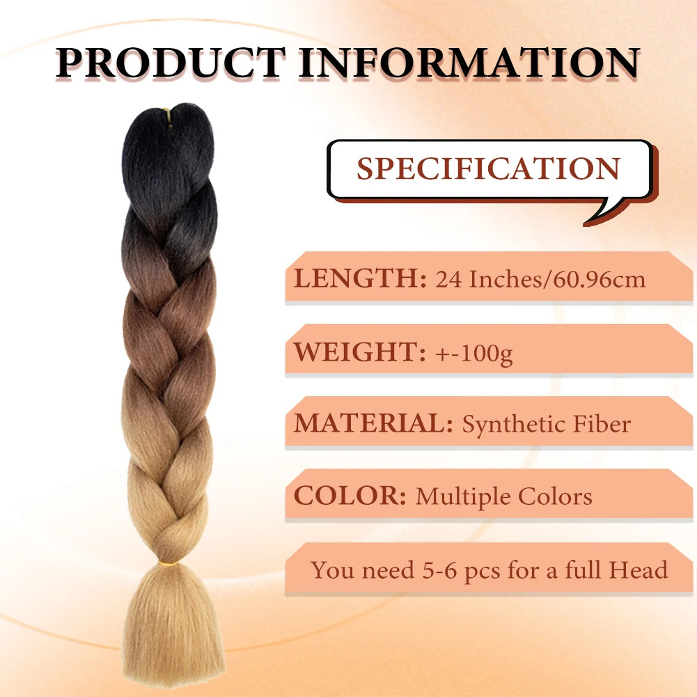 Jumbo Braiding Hair Premium Synthetic Pre-Stretched Box Braids Hairpieces 24" Soft Colorful Twist Rainbow Colors Hair Extensions