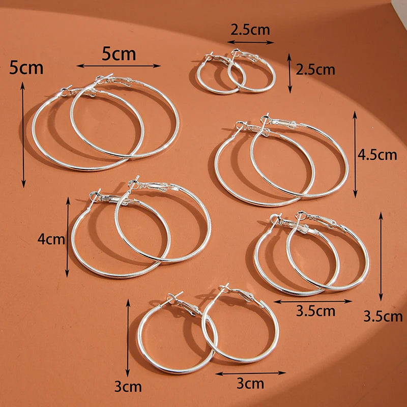 1Pairs/2Pcs 10 To 70mm Gold Color Big Round Stainless Steel Earrings Trendy Jewelry For Women