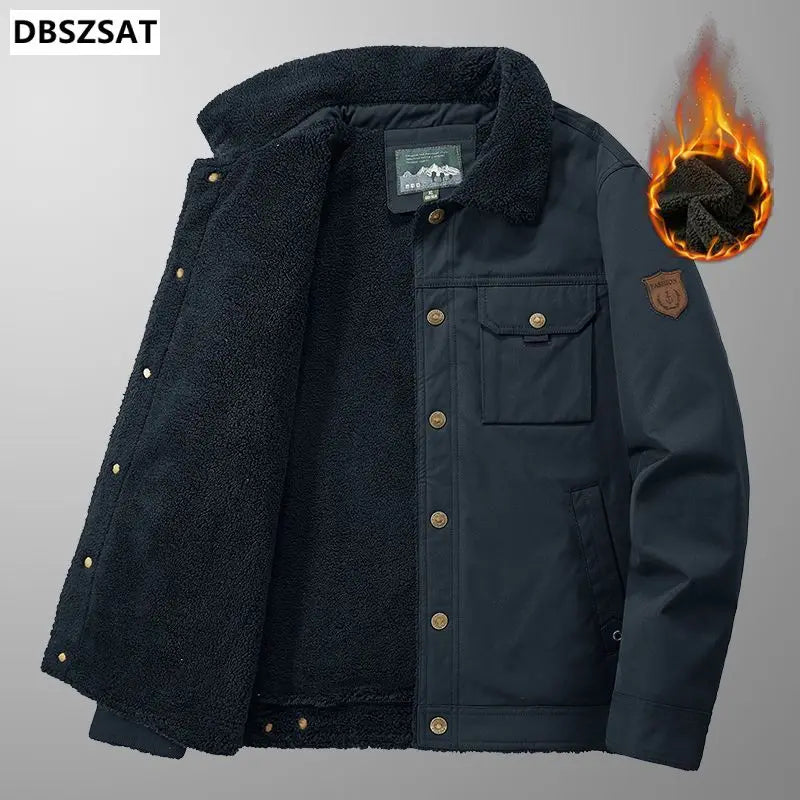 Men's Jacket Short Winter Parkas Lapel Men's Winter Jackets Lamb Fur Lining Men's Cold Jacket Plush and Thicken Fur Lined Coat
